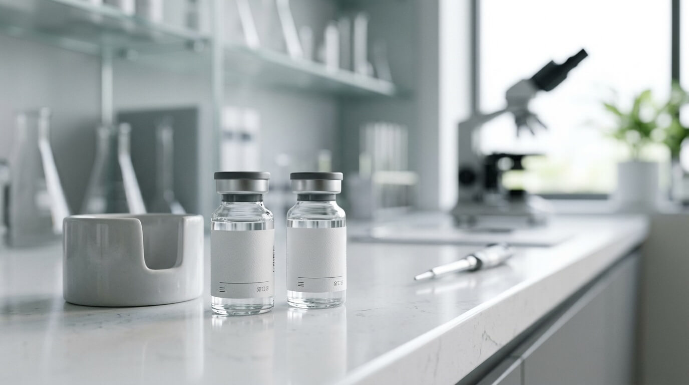 Sterile lab bench with peptide vials